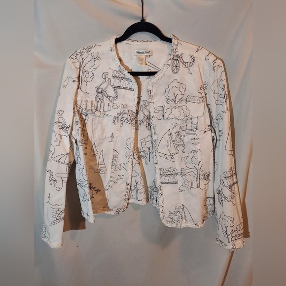 Coldwater Creek Jackets & Blazers - Coldwater Creek "Sketchbook Scenes" Art-to-Wear Cotton Utility Jacket - Size XL